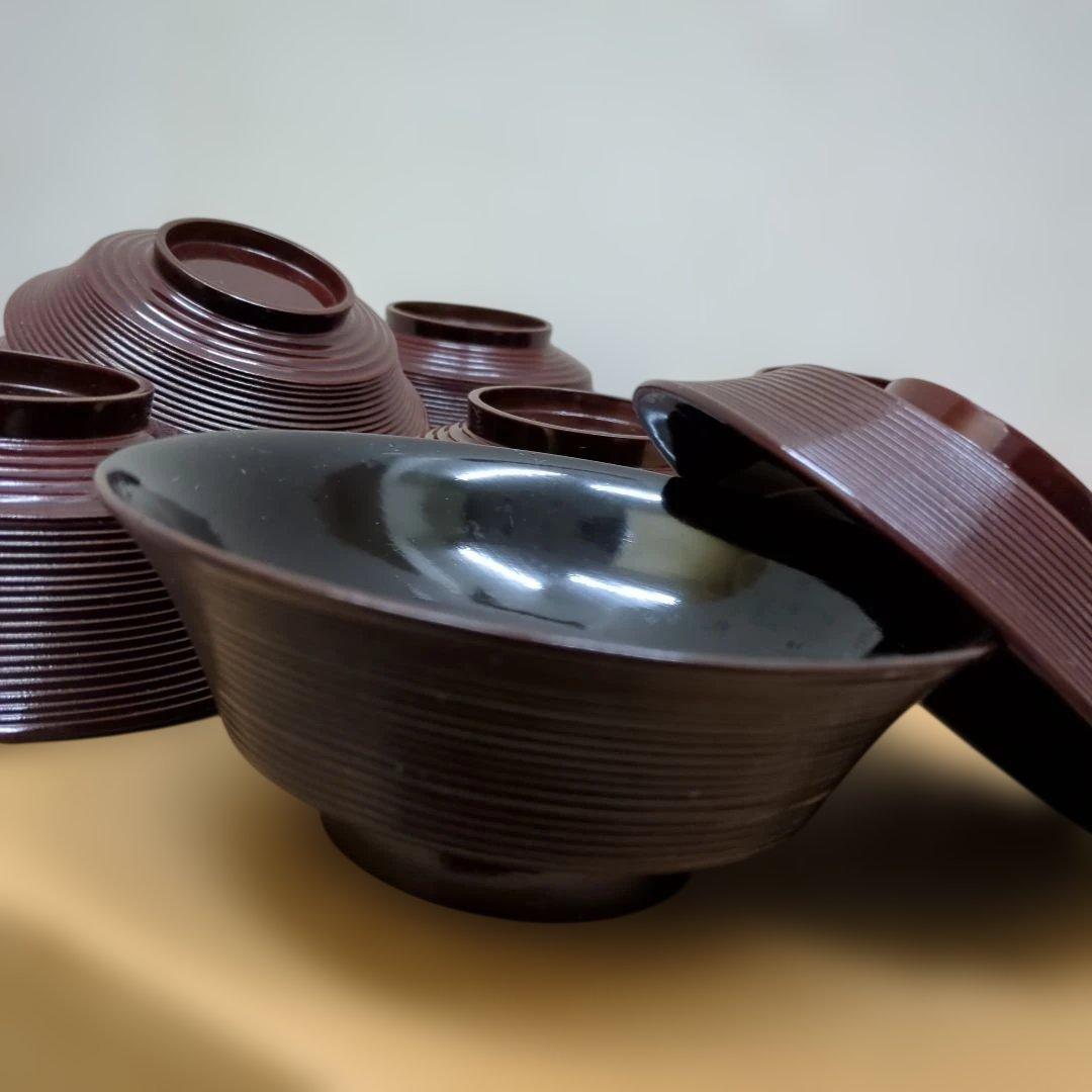 骨董　蓋付き椀　お椀　大振り　蒔絵　海老　若松　南天　木製　漆器　5つ〜