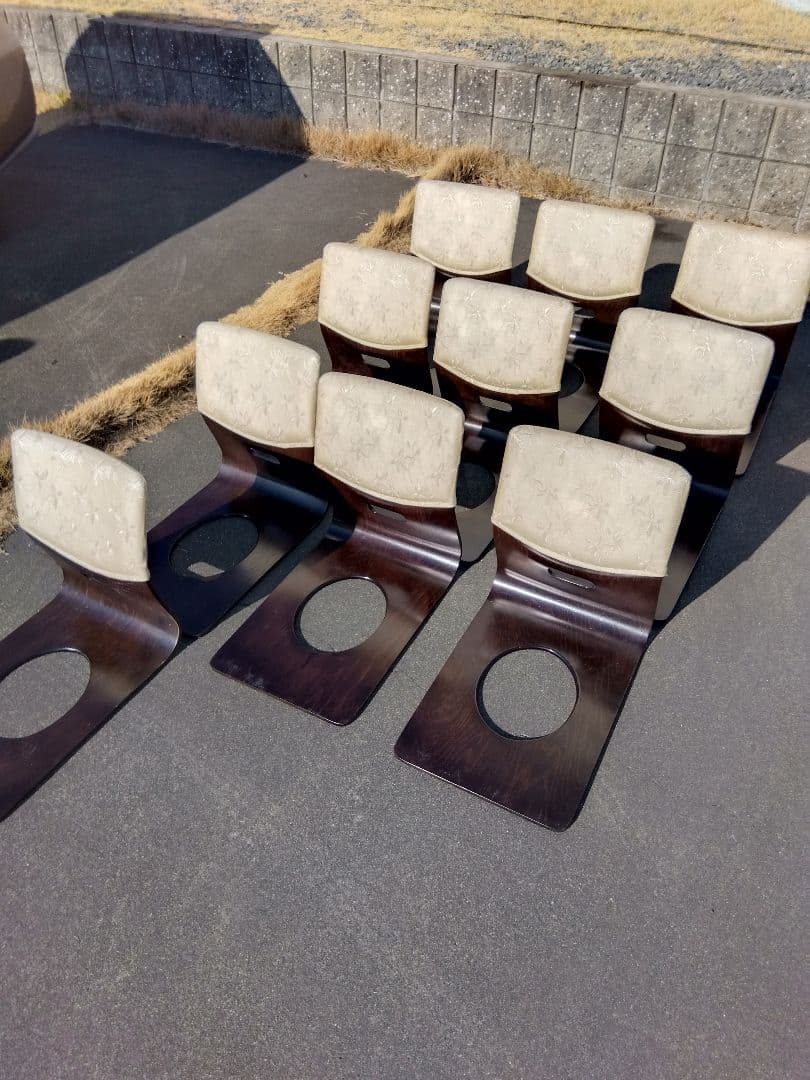 木工座椅子　穴あきデザインの座椅子　10脚セット