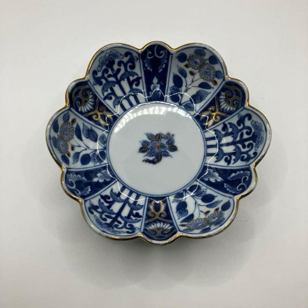 有田焼　菊割皿　金彩染付花紋　菊割小鉢揃　5枚セット