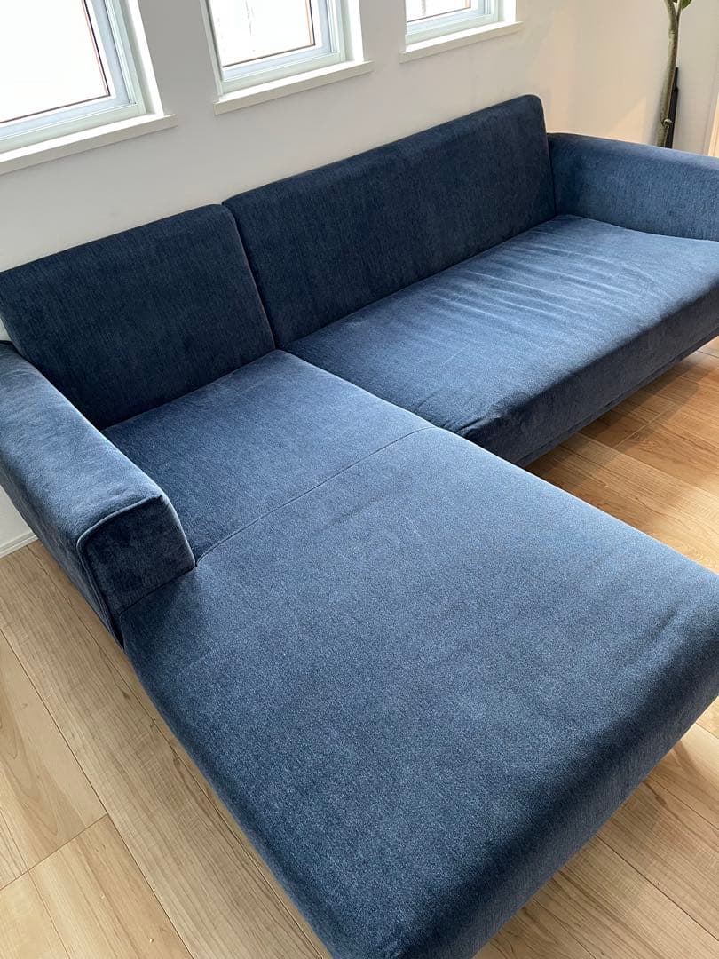 ダークブルー カウチソファ 3人掛け
