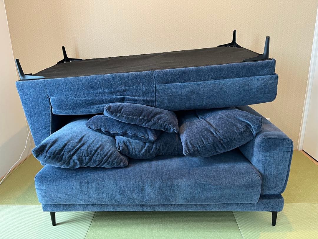ダークブルー カウチソファ 3人掛け