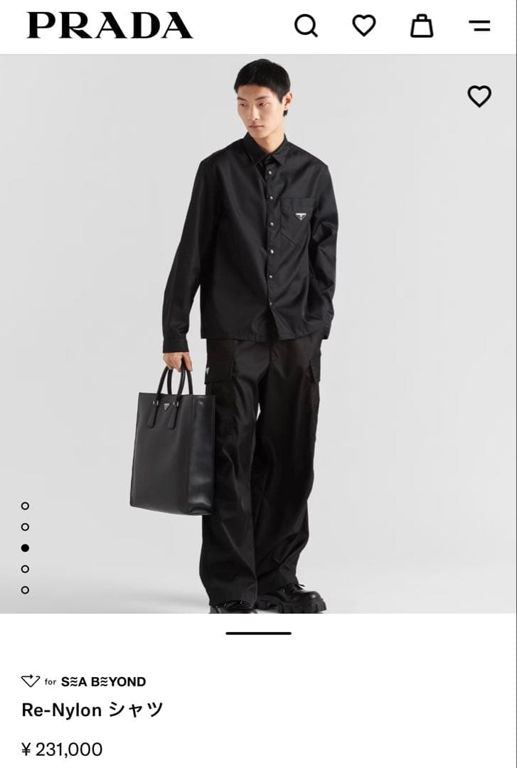 美品　PRADA Re-Nylon シャツ　三角ロゴ　L 黒