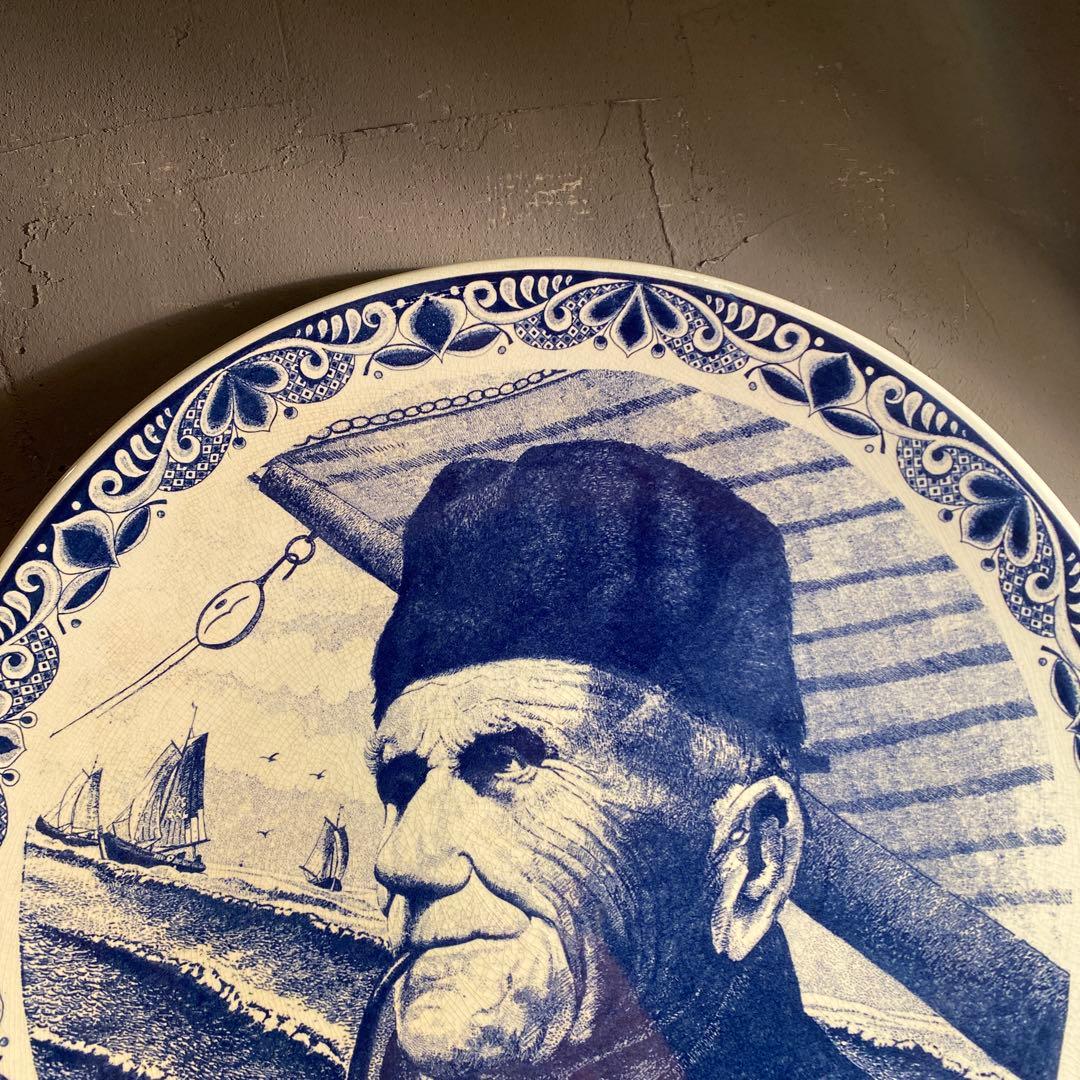 オランダ デルフト焼き 39.5cm壁掛け飾り皿 ヴィンテージ アート