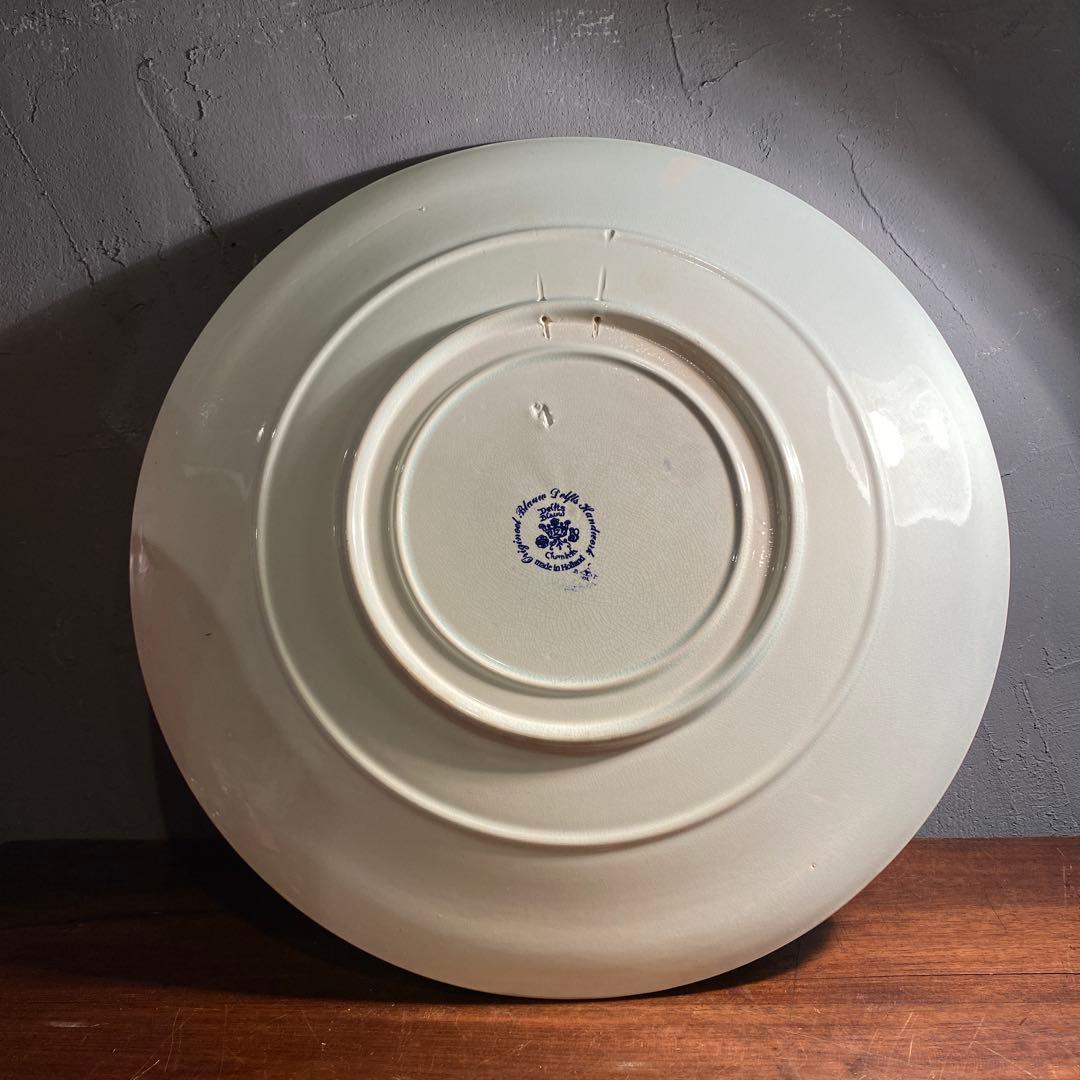 オランダ デルフト焼き 39.5cm壁掛け飾り皿 ヴィンテージ アート