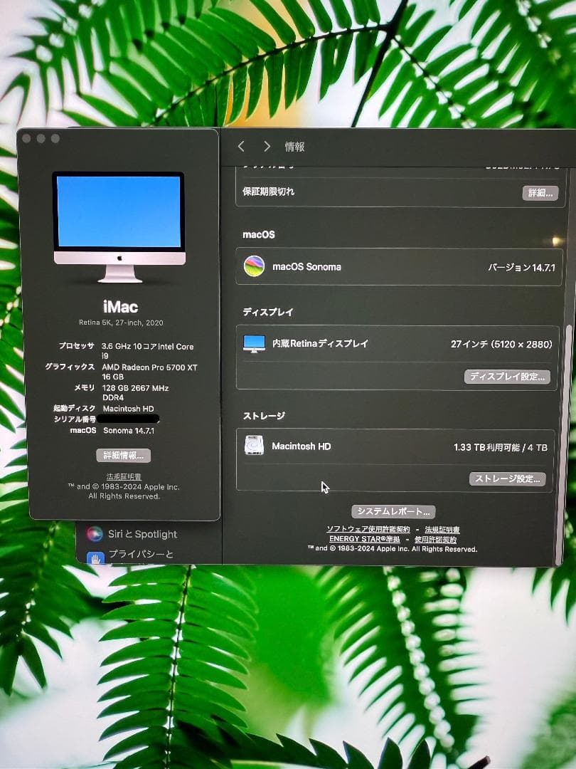 Macデスクトップ Intel iMac Retina 5K 27-2020 128GB 4TB