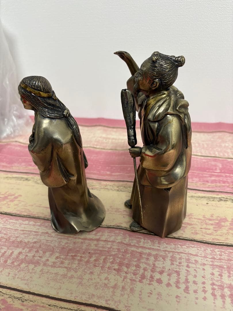 極上 和彫高砂 日本の伝統的金属製人形 置物