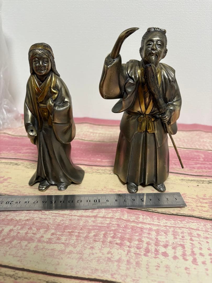 極上 和彫高砂 日本の伝統的金属製人形 置物