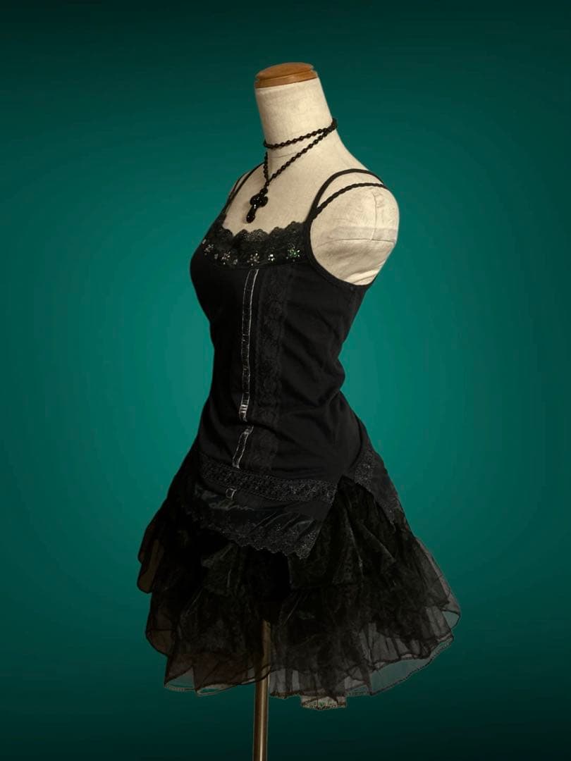 ダークコアベロアレースキャミy2kフェアリーグランジ姫ギャル古着屋ランジェリー