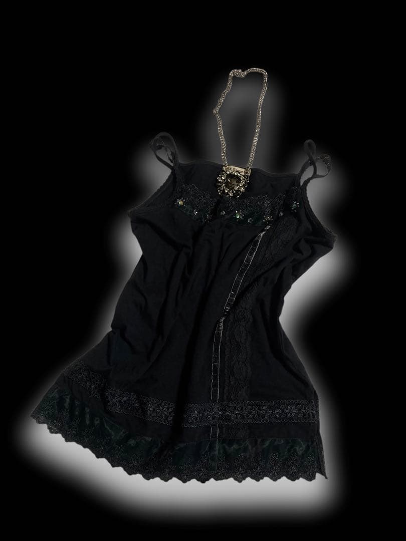 ダークコアベロアレースキャミy2kフェアリーグランジ姫ギャル古着屋ランジェリー