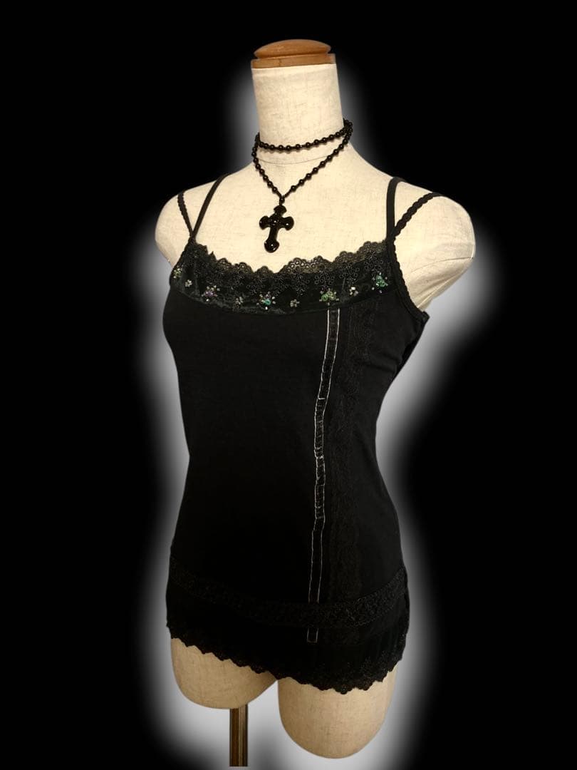 ダークコアベロアレースキャミy2kフェアリーグランジ姫ギャル古着屋ランジェリー