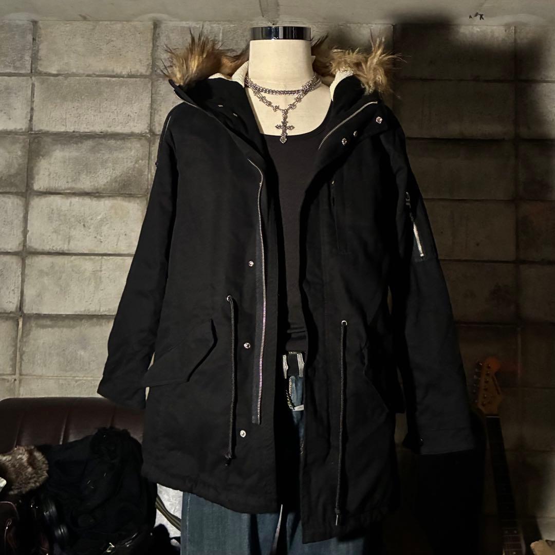 ダークコア　グランジ　モッズコート　y2k 平成　お兄系　ファー　ダブルジップ