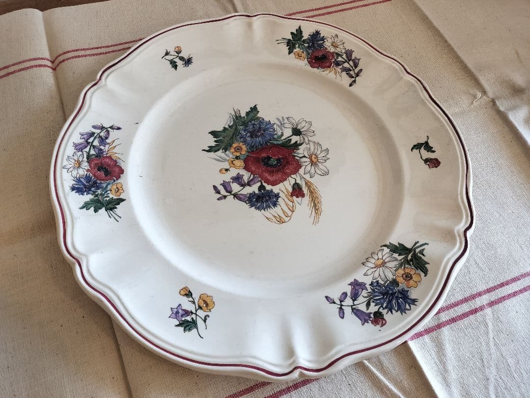 アンティーク　フランス　サルグミンヌ　アグレスト　花柄　大皿　34cm