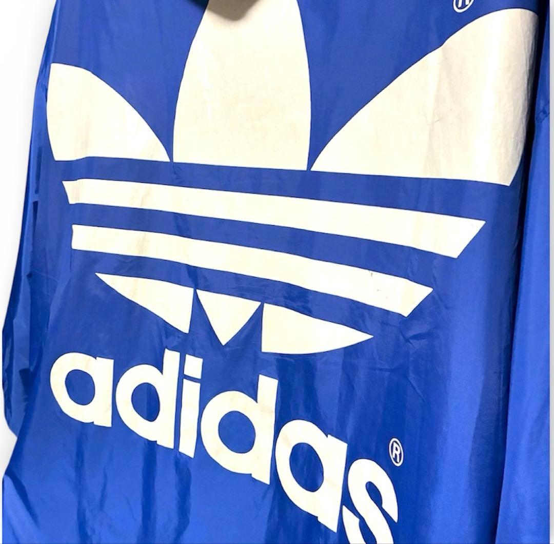 90s adidas ベンチコート ビッグトレフォイル 裏ボア 青 L相当