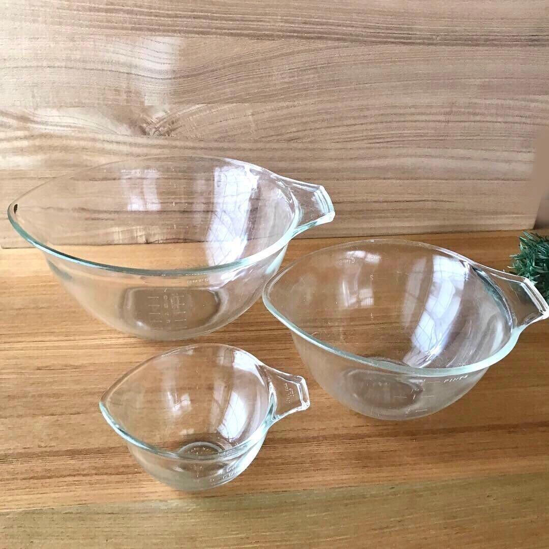 オールドパイレックス　ガラス製ボール ティアドロップ 3点セット