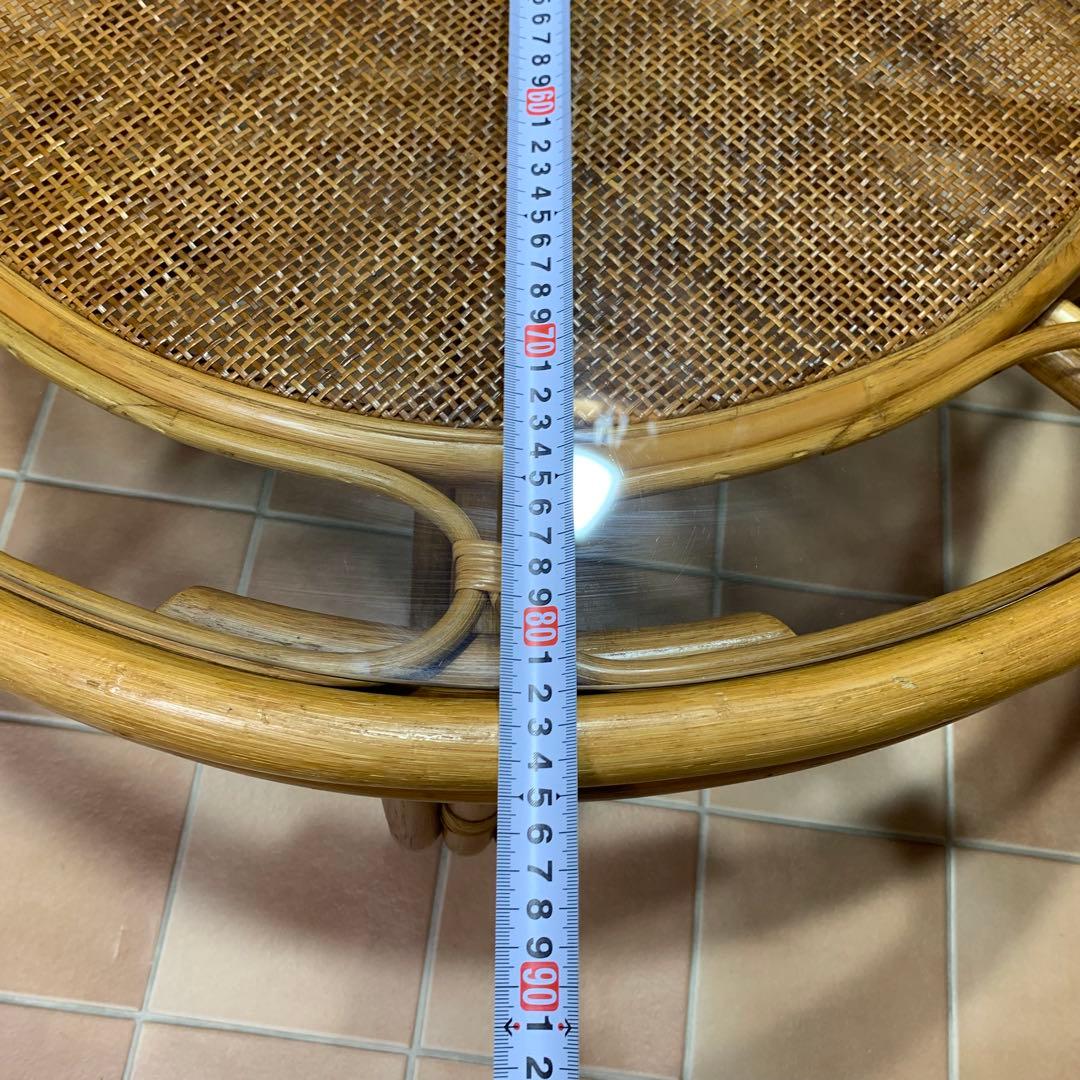 【美品】ラタン 籐 ガラステーブル アジアン 籐 円卓 ヴィンテージ レトロ