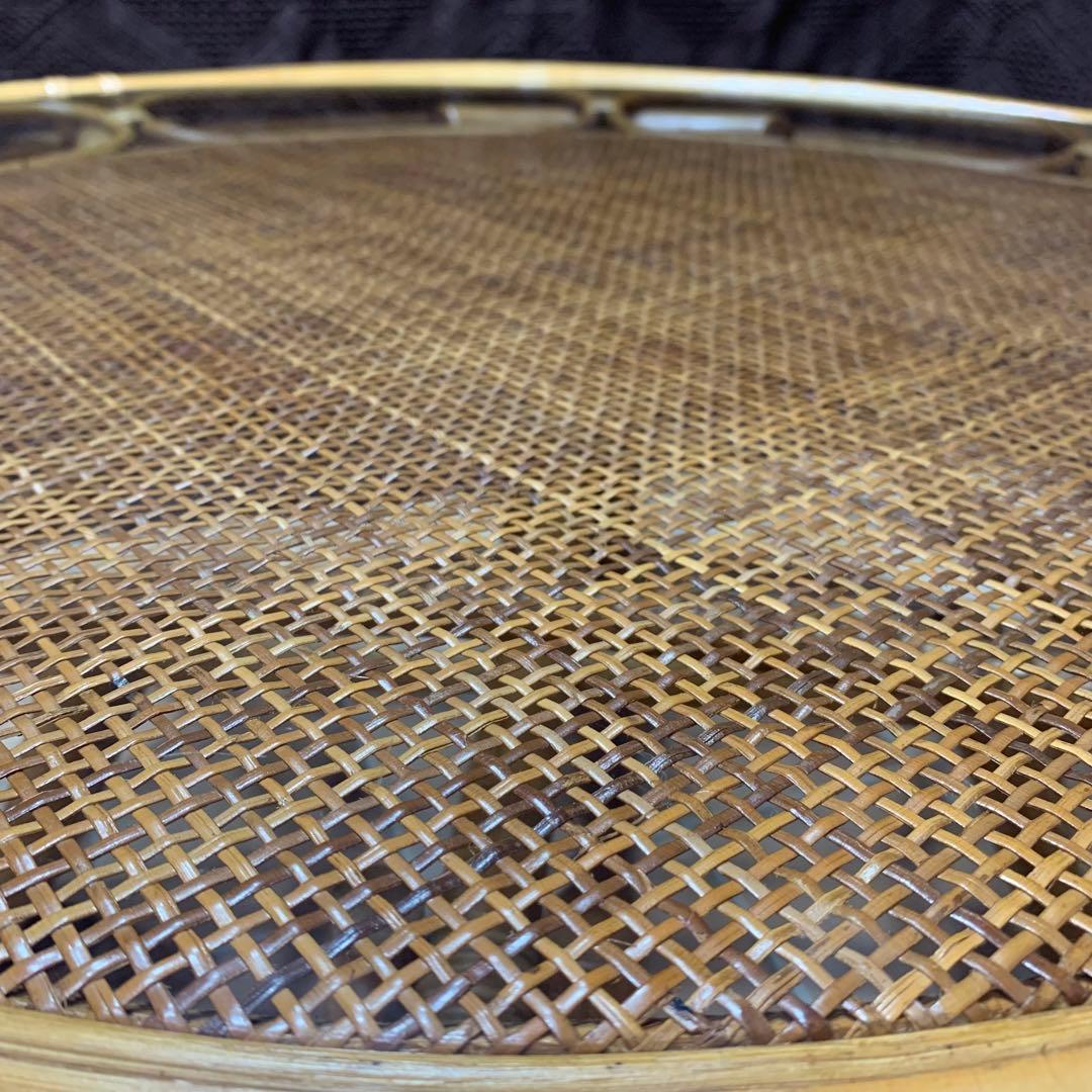 【美品】ラタン 籐 ガラステーブル アジアン 籐 円卓 ヴィンテージ レトロ