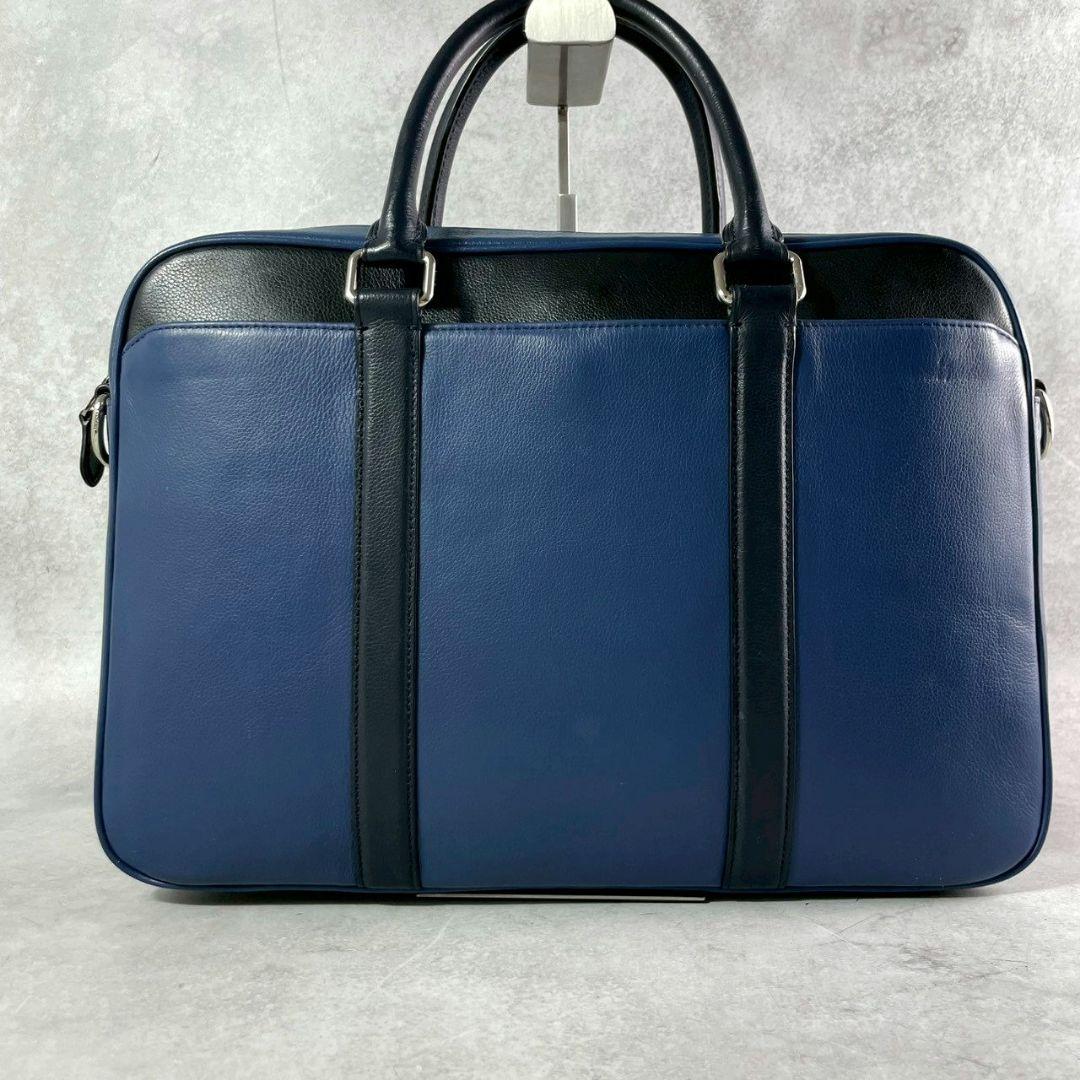 極美品 コーチ ペリー 2way ビジネスバッグ ブリーフ A4可 レザー 青