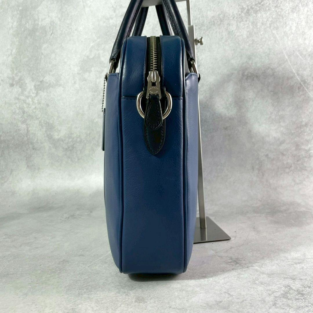 極美品 コーチ ペリー 2way ビジネスバッグ ブリーフ A4可 レザー 青