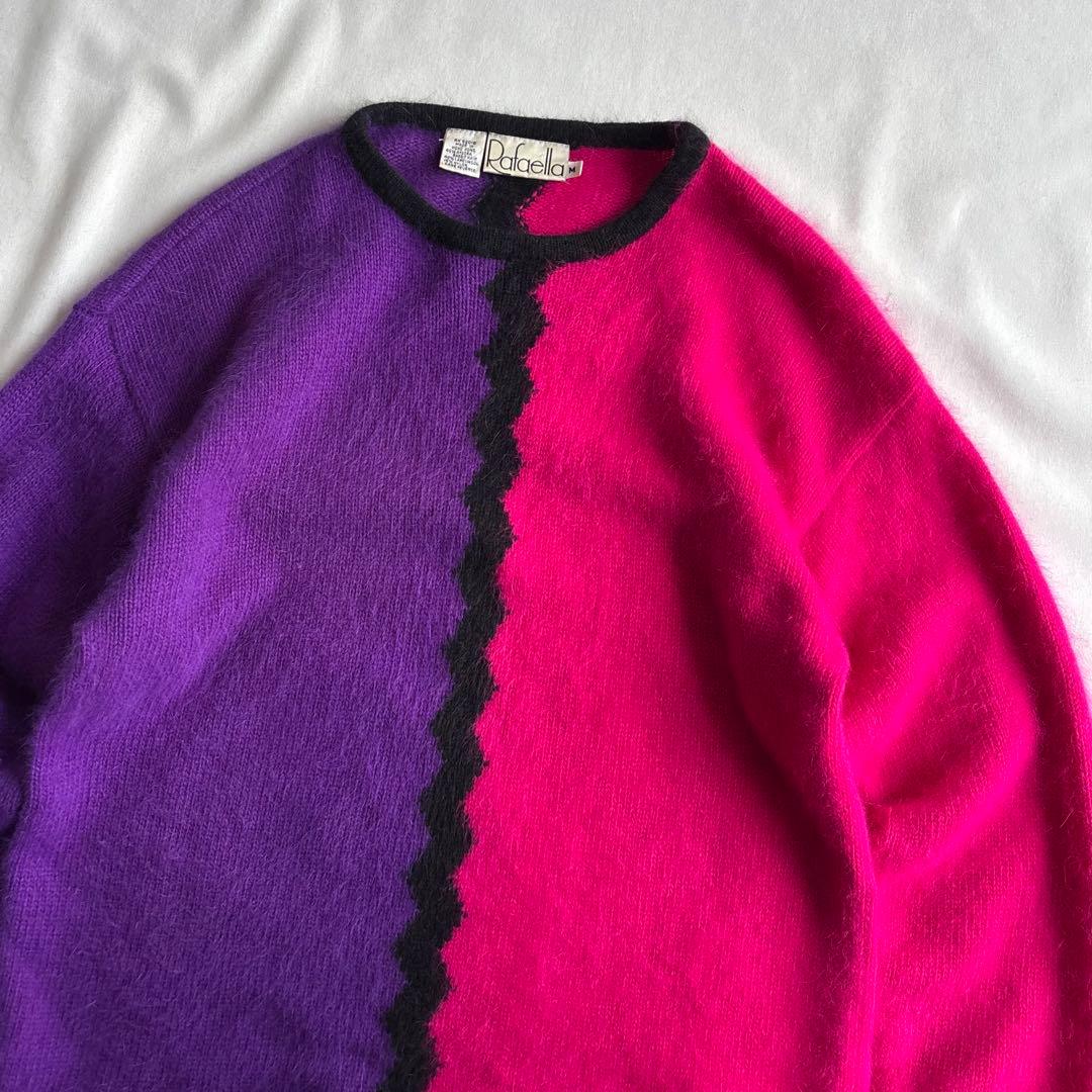 80s USA label angora×lambswool art knit