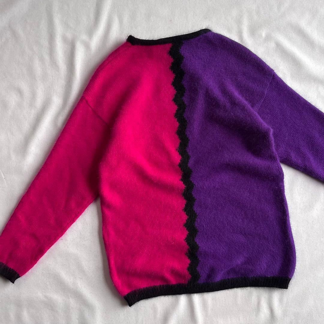 80s USA label angora×lambswool art knit