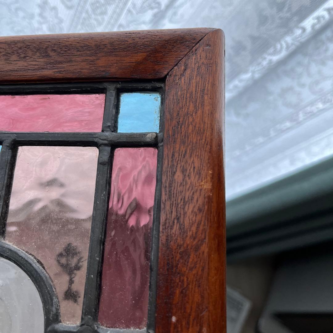 英国アンティーク　ステンドグラスパネル　ヴィクトリアン　木枠仕上げ