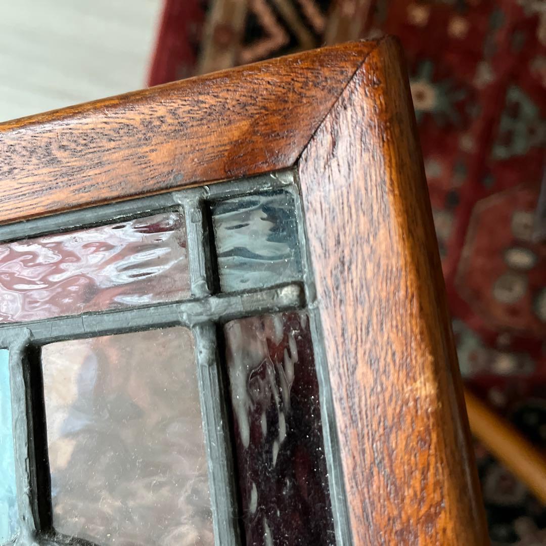 英国アンティーク　ステンドグラスパネル　ヴィクトリアン　木枠仕上げ