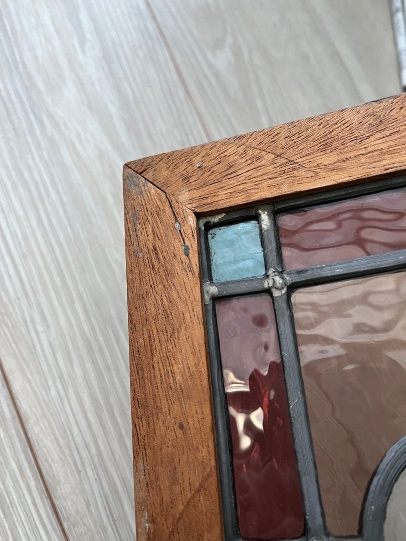 英国アンティーク　ステンドグラスパネル　ヴィクトリアン　木枠仕上げ