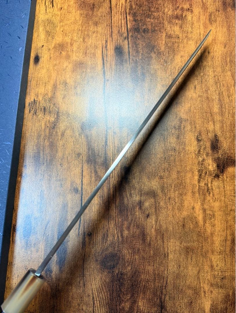 【堺打刃物】祥太郎作　刺身 切付 尺三寸　銀三鋼　鬼反り 包丁黒檀銀巻八角水牛柄