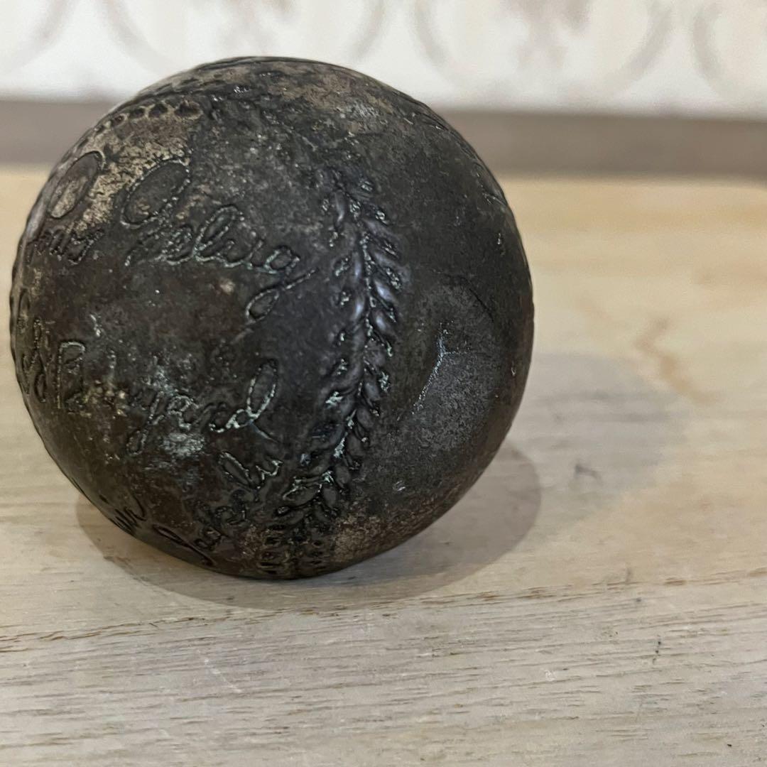 【アンティーク】日米野球 ベーブルース 他サイン刻印入り 記念ボール 鋳物 希少