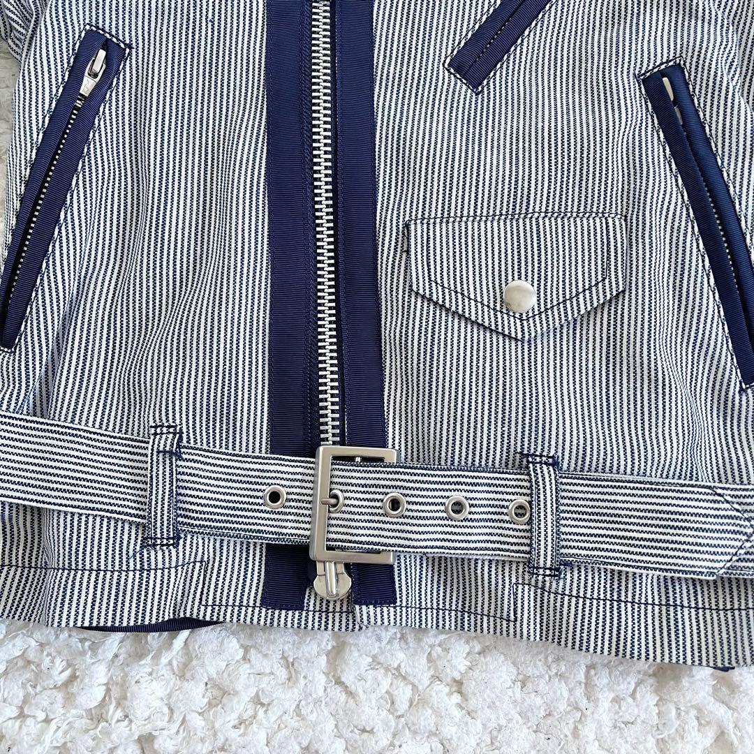 M*n様 美品　サカイ　sacai ストライプ柄　紺　白￼ライダースジャケット