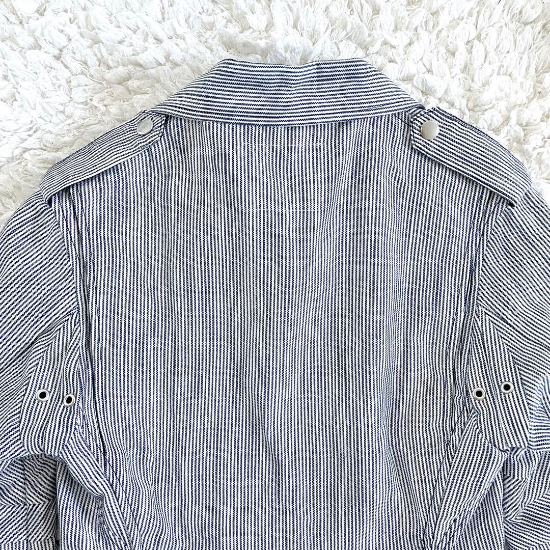 M*n様 美品　サカイ　sacai ストライプ柄　紺　白￼ライダースジャケット