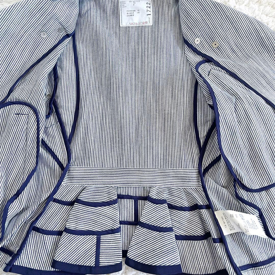M*n様 美品　サカイ　sacai ストライプ柄　紺　白￼ライダースジャケット
