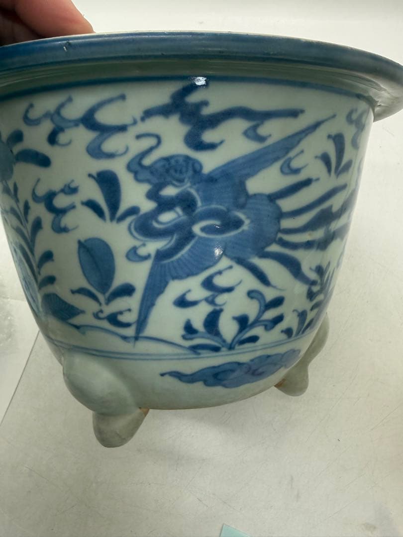 古染　染付　植木鉢　花卉紋　アンティーク　送料込み260129