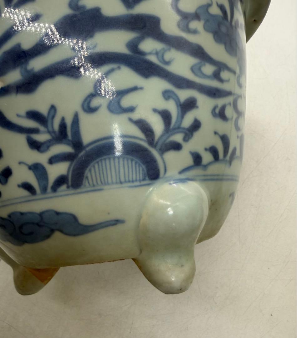 古染　染付　植木鉢　花卉紋　アンティーク　送料込み260129