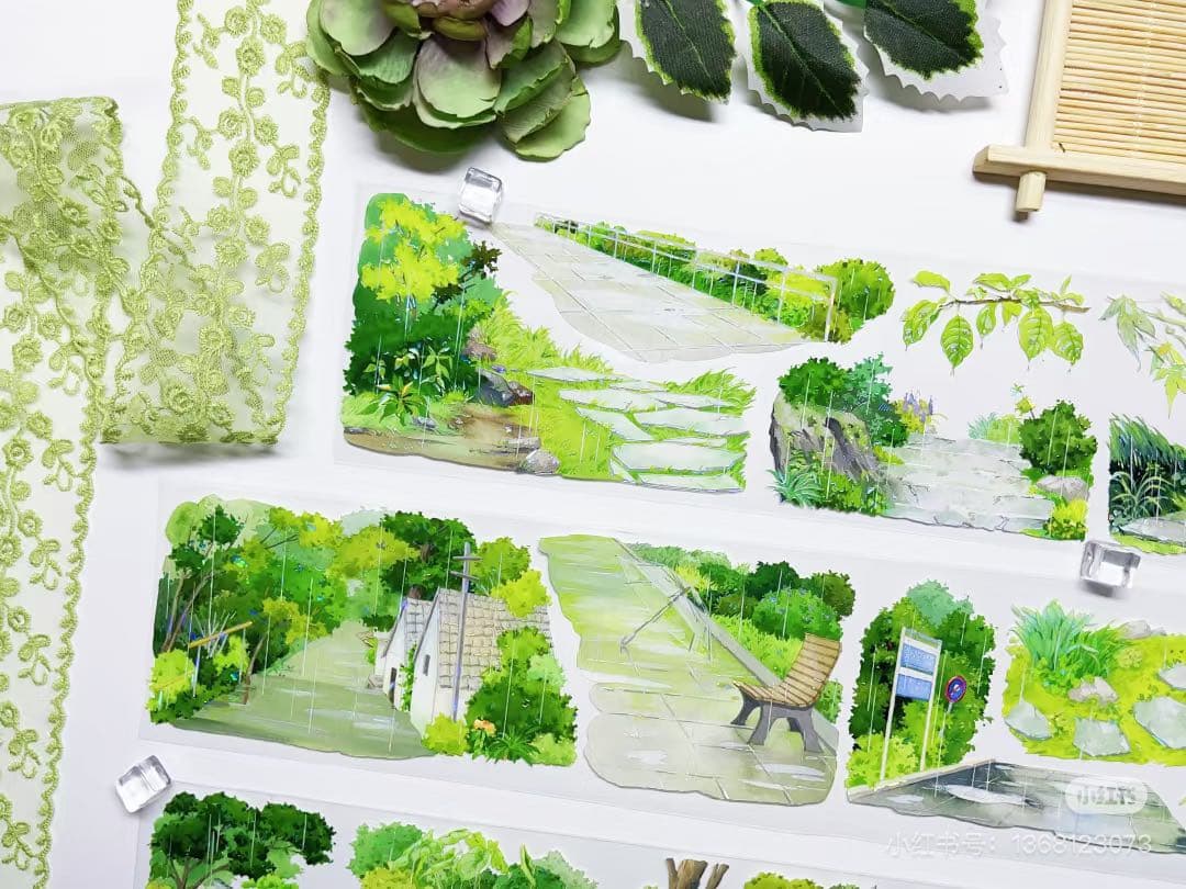 【8716】海外　マステ　3/5/巻売り　貝殻光マスキングテープ　雨　公園　道路