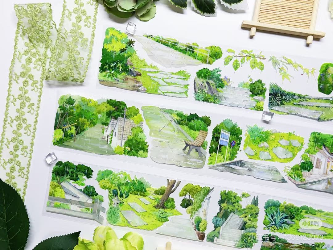 【8716】海外　マステ　3/5/巻売り　貝殻光マスキングテープ　雨　公園　道路