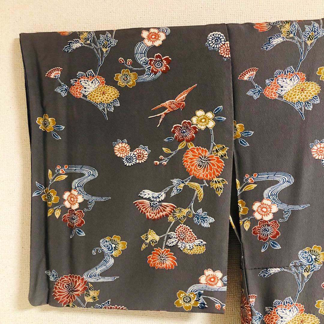 【お値打　トールサイズ】小紋　型絵染　縮緬　燕　正絹　袷　裄丈71 身丈172