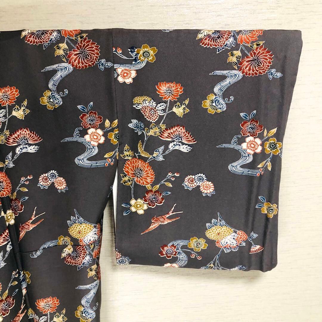 【お値打　トールサイズ】小紋　型絵染　縮緬　燕　正絹　袷　裄丈71 身丈172