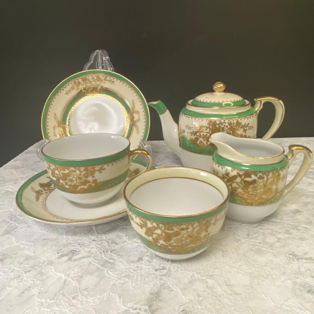 オールドノリタケ　ティーセット　金盛　カップ　ソーサー　プレート　英国　里帰り