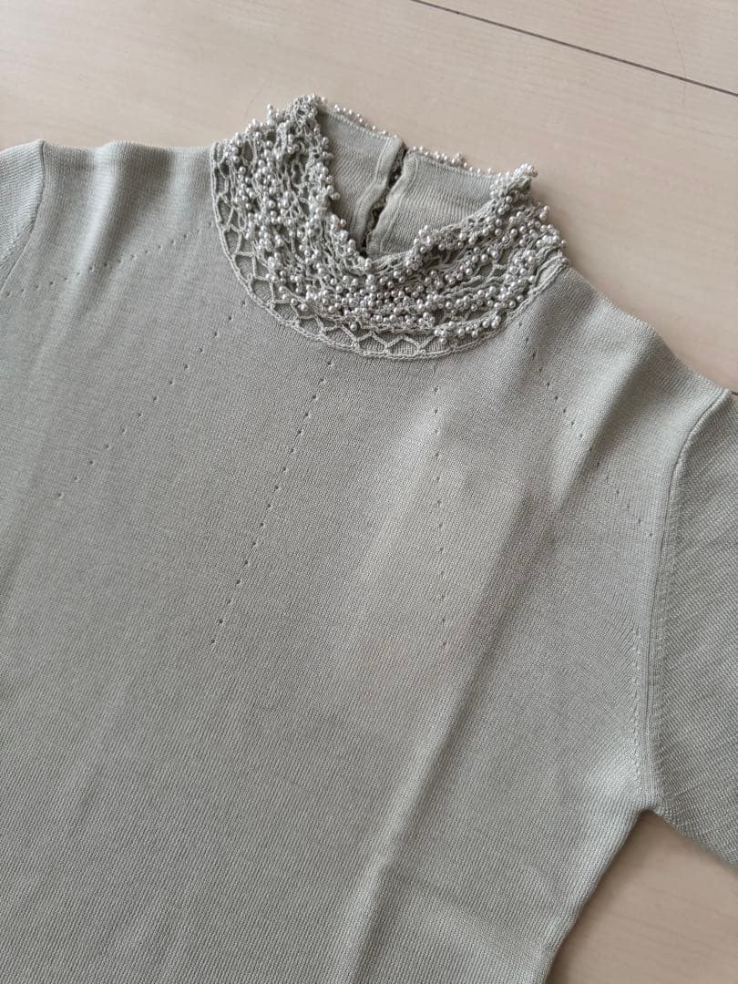 【新品】淡いブルーが素敵‼︎ ビーズアンサンブル ニット 毛100%上質