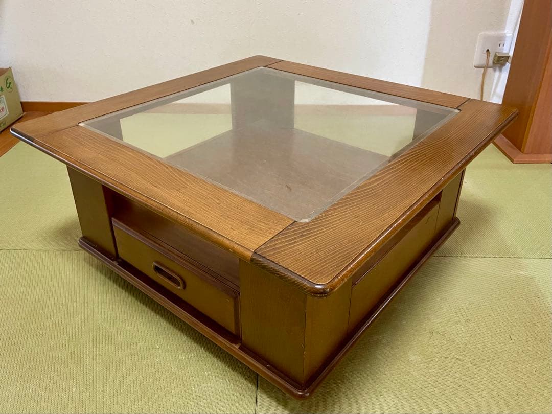 木製ガラストップセンターテーブル