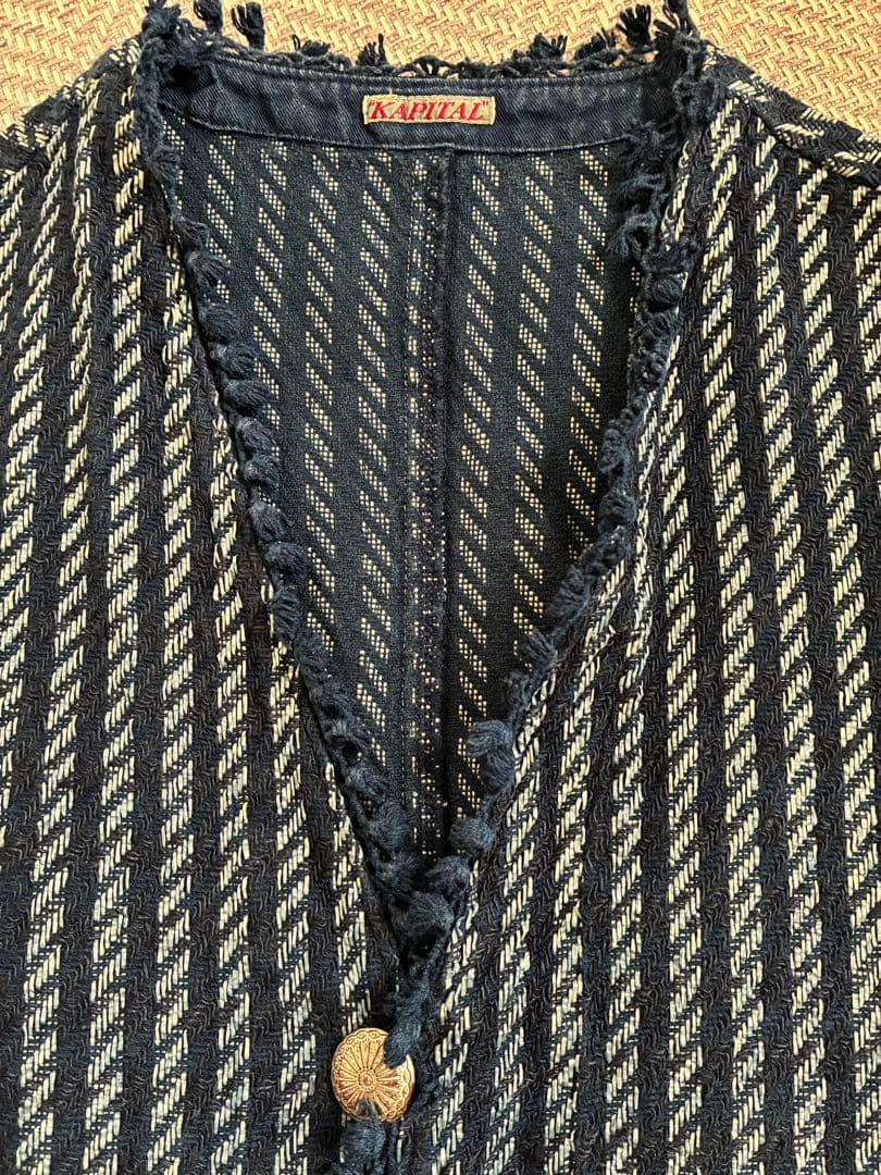 KAPITALのIDGリネン コンチョ フリンジ ストライプ ベスト