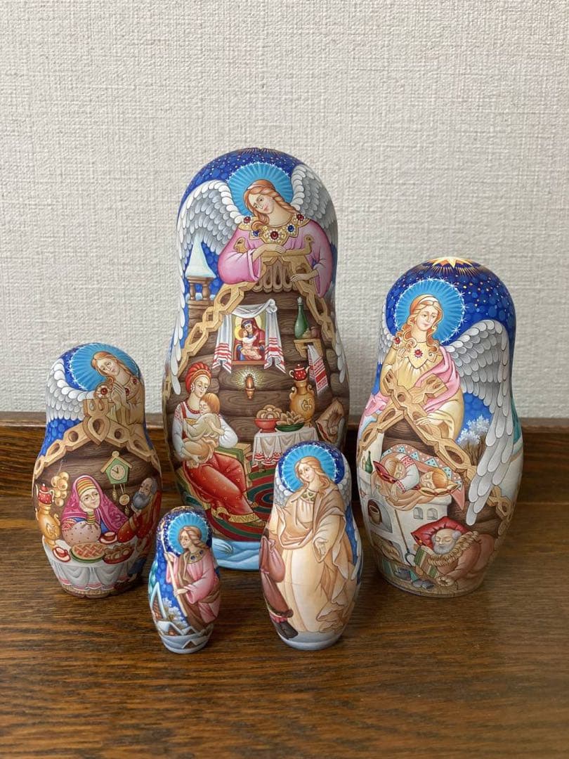 ロシア雑貨☆イコン マトリョーシカ天使(5P)オルガ作コブロフ工房