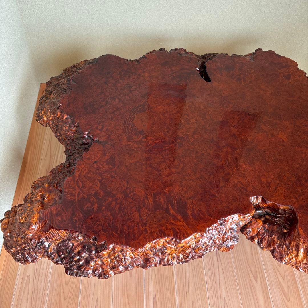 希少　花梨一枚板座卓　テーブル　瘤杢　光沢座卓　高級テーブル　アンティーク