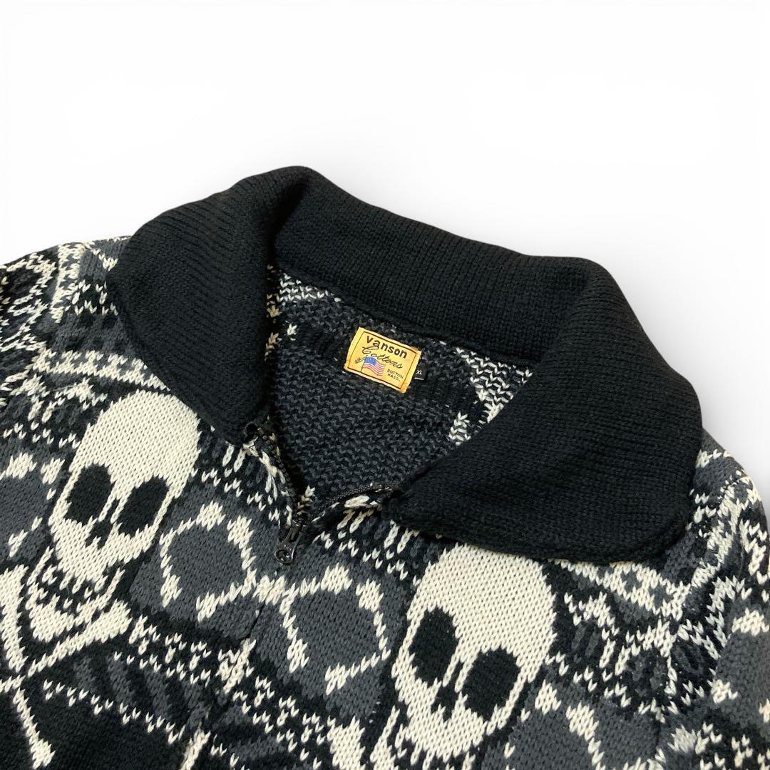 VANSON スカル カウチンセーター ジップアップニット カーディガン XL
