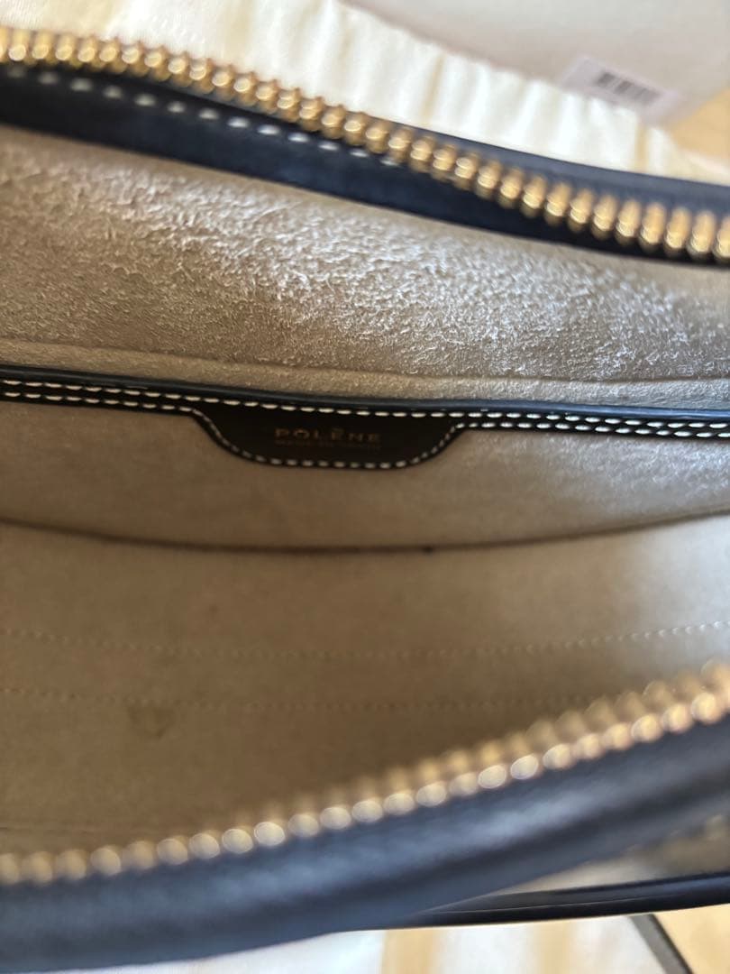 POLENE ブラック レザー ショルダーバッグ