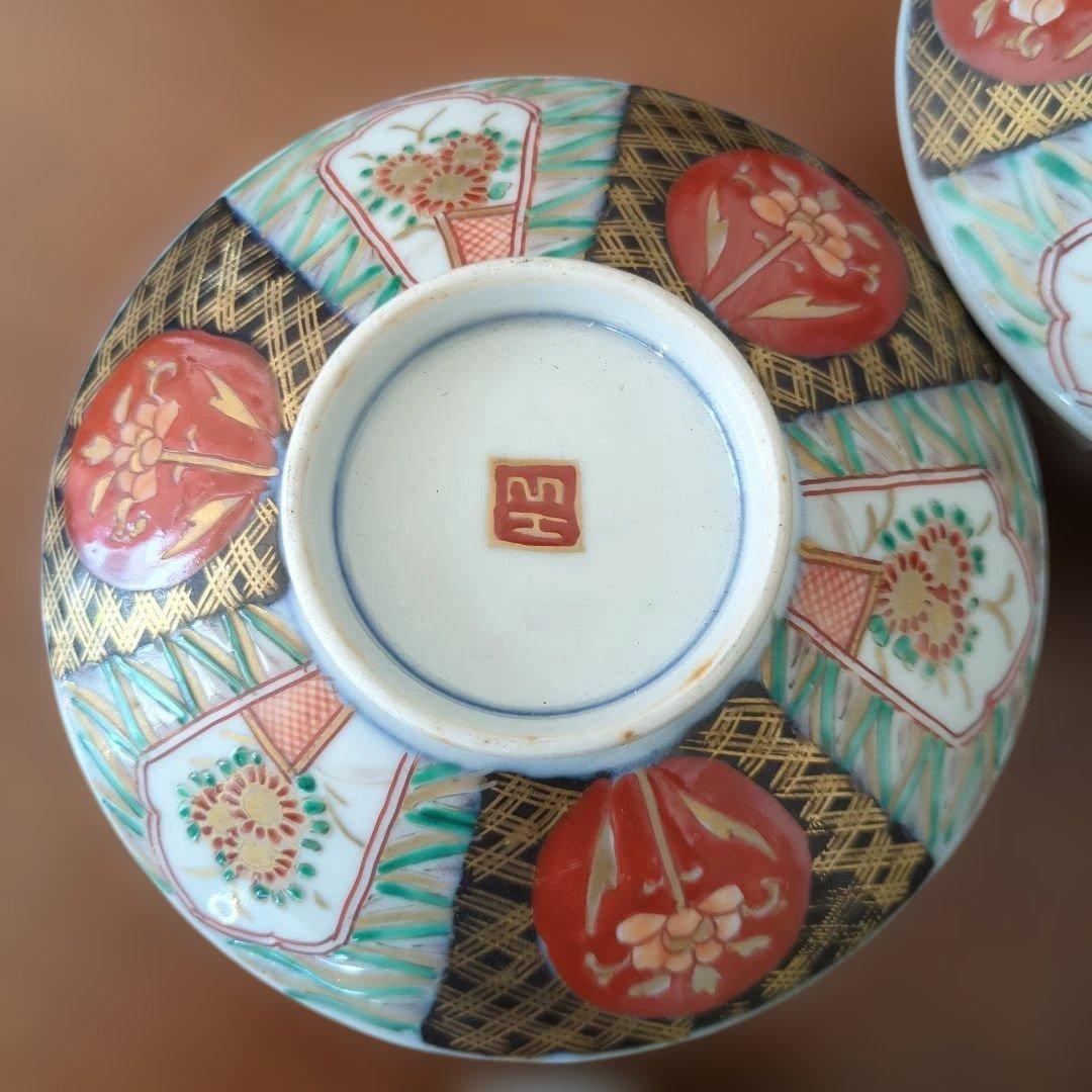 骨董　伊万里　蓋付き　お茶碗　碗　色絵　錦手　アンティーク　5つ〜