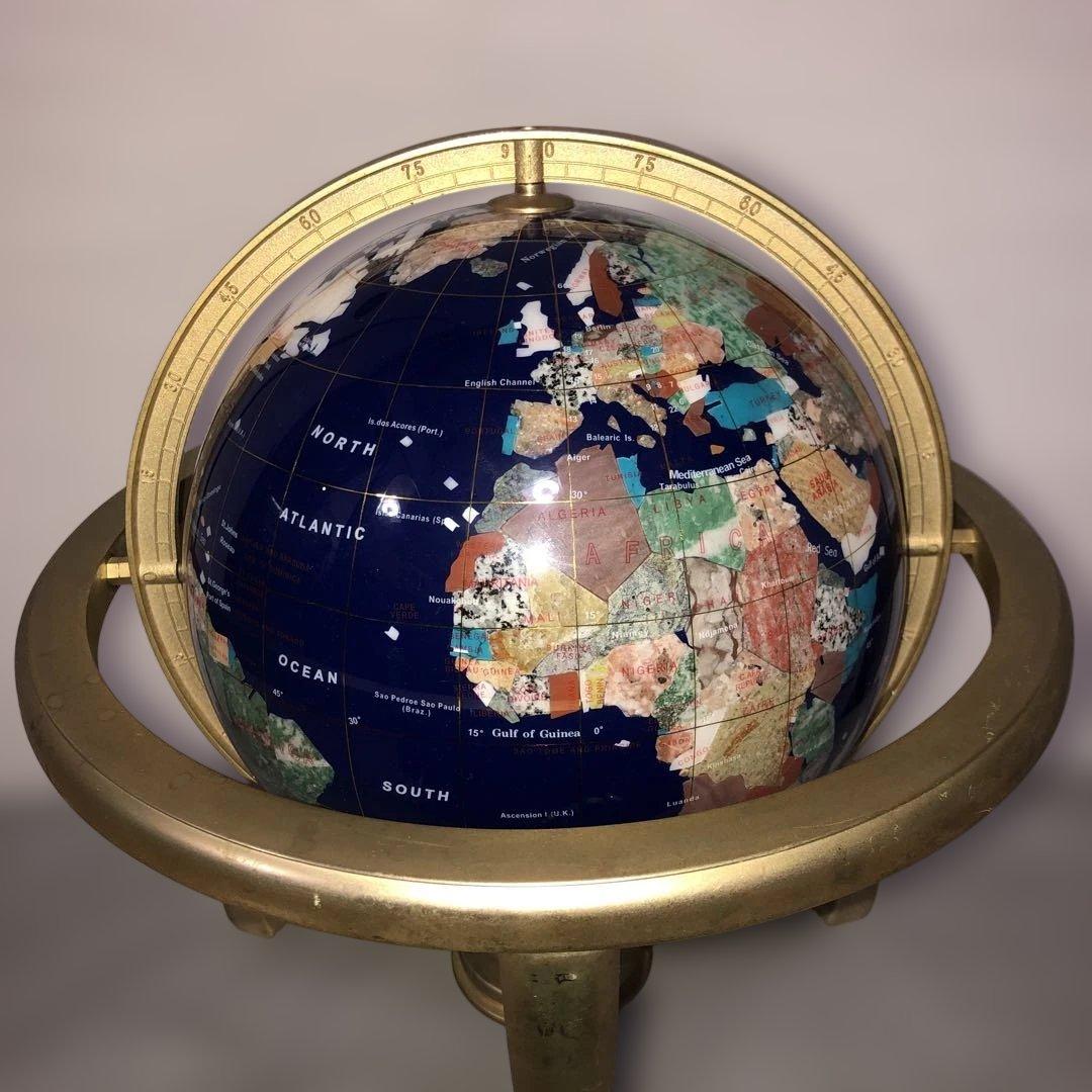 【アンティーク】天然石 地球儀 コンパス付　インテリア ラピスラズリ色