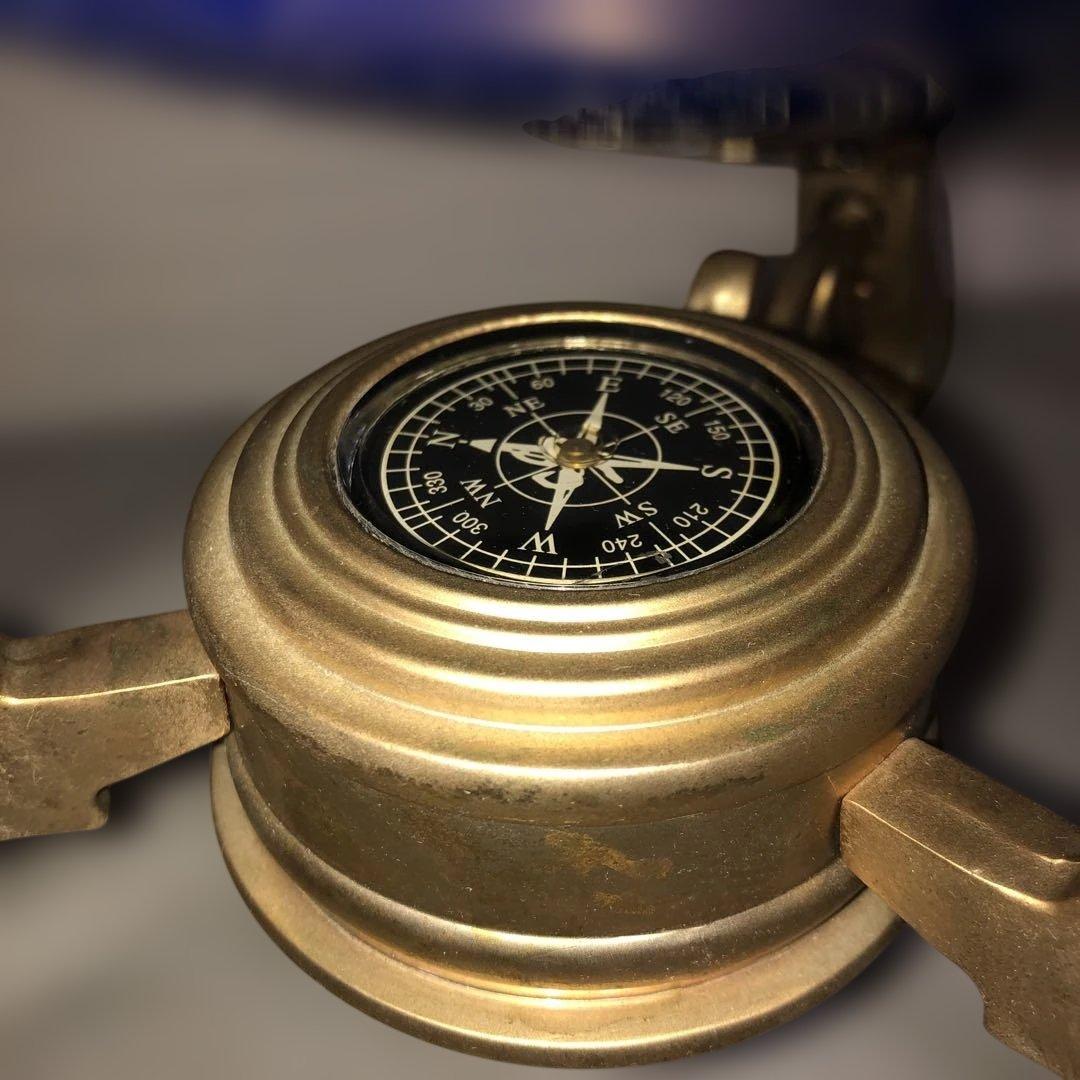 【アンティーク】天然石 地球儀 コンパス付　インテリア ラピスラズリ色