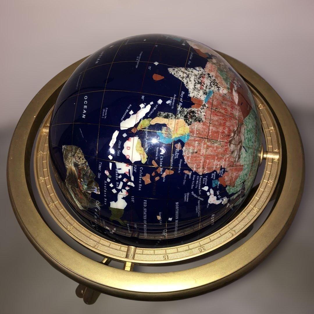 【アンティーク】天然石 地球儀 コンパス付　インテリア ラピスラズリ色